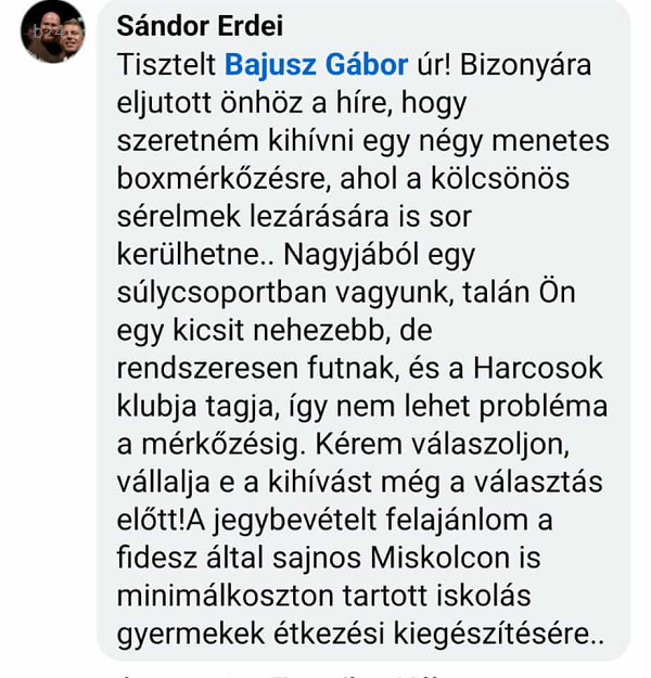 Erdei Sándor kihívta egy bokszmeccsre Bajusz Gábort, aki a “béke pártján” maradva ezt nem fogadta el – videó