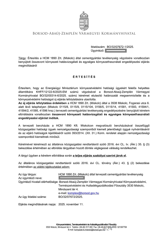 Ismét mozgolódás a miskolci cementgyár ügyében