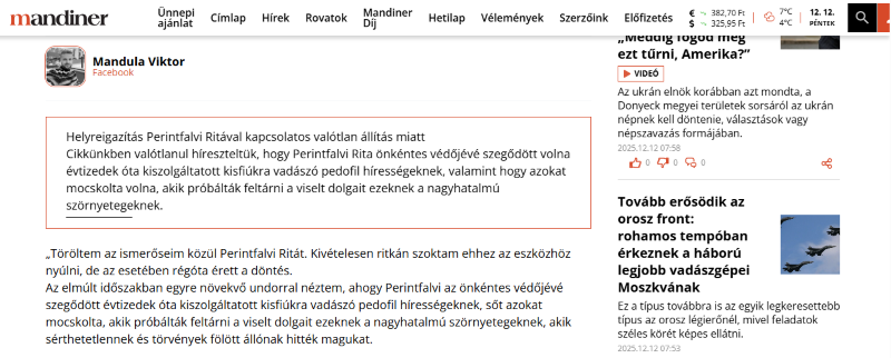 Ilyen is létezik: helyreigazít a Mandiner – Perintfalvi Rita nem volt jó választás a lejáratáshoz