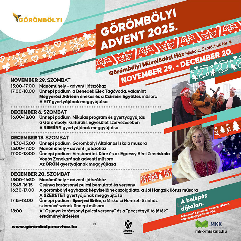 Folytatódnak az adventi programok Görömbölyön ezen a hétvégén is