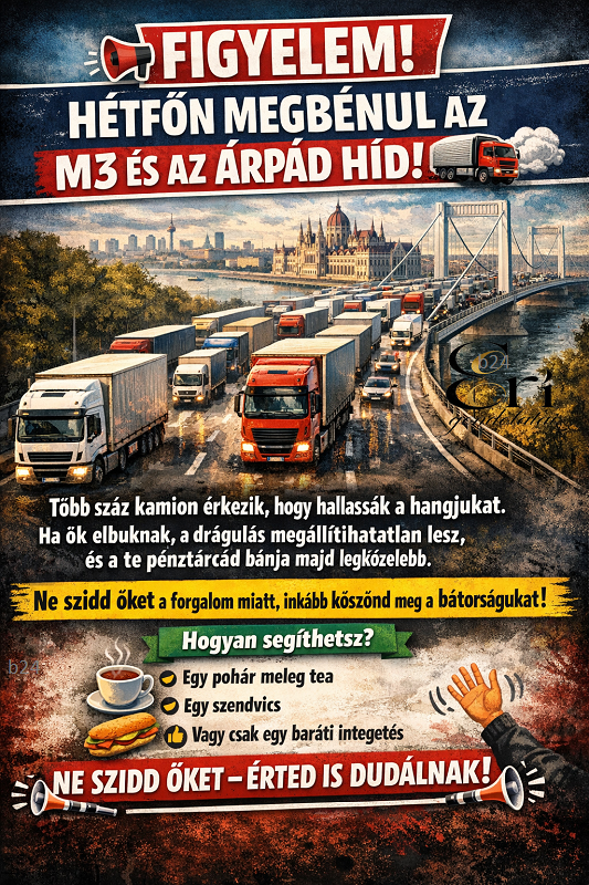 Ez nem kitaláció: hétfőn megbénul az M3-as és az Árpád híd, a Fidesz-adó miatt tüntetnek a fuvarozók