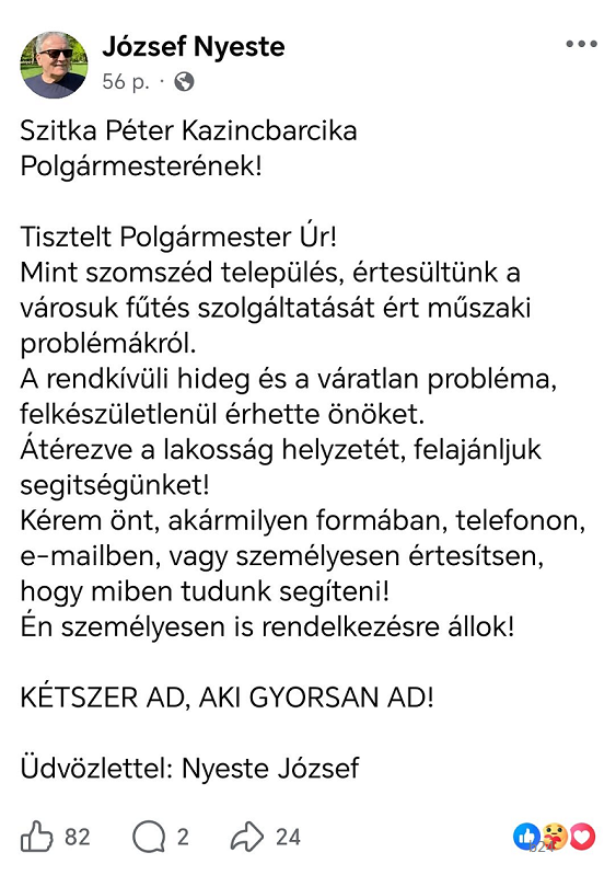 Komoly műszaki hiba Barcikán, hosszú órák óta nincs fűtés és melegvíz nagy területen, több iskolában nincs tanítás
