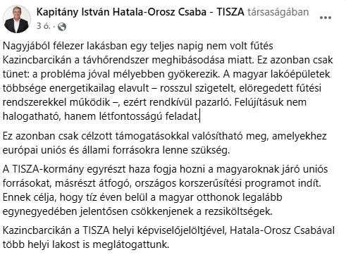 Az ellenzék “kapitánya” Kazincbarcikára látogatott a távfűtés meghibásodásakor