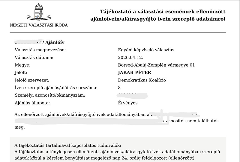 A miskolci polgár nem írt alá, mégis megjelent ajánlása a DK-s Jakab Péternél – hogy került oda?