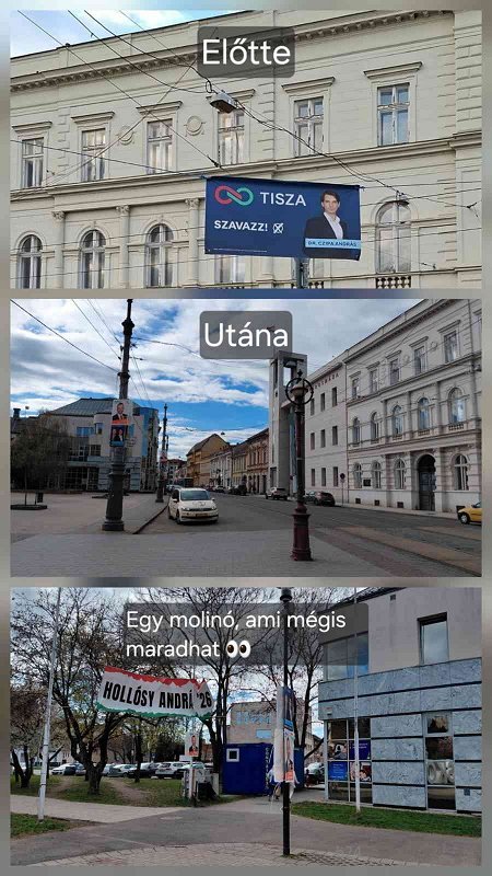 “Balesetveszély” miatt levetették Czipa András molinóit Miskolcon, ám valamiért Hollósyé maradhatott