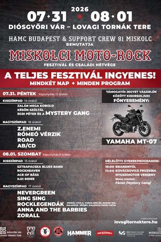 Motorbemutató és -sorsolás, rocklegendák, ingyen belépő – ez lesz a hétvégén Diósgyőrben